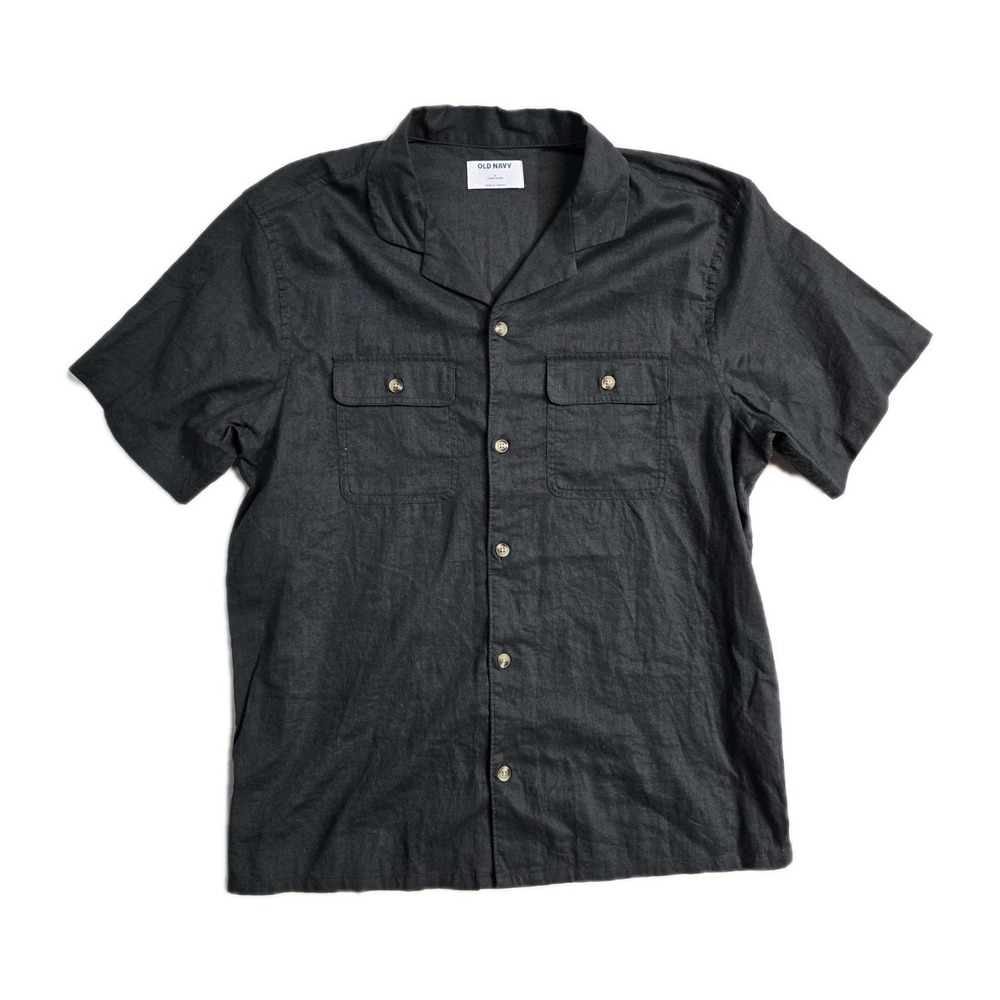 Old Navy‎ Men's Linen Blend Shorts Sleeves Shirt Large Black